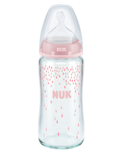 NUK First Choice Plus Glass Baby Bottle 240ml with silicone teat rose