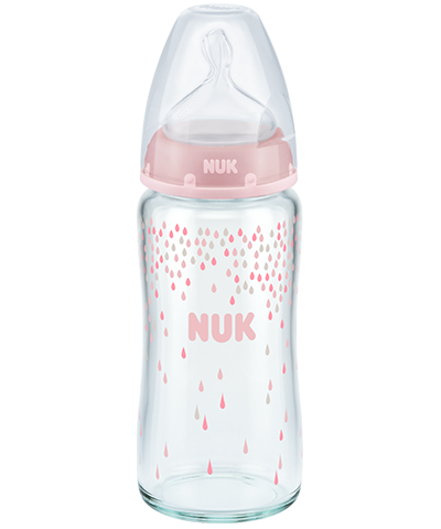 NUK First Choice Plus Glass Baby Bottle 240ml with silicone teat rose